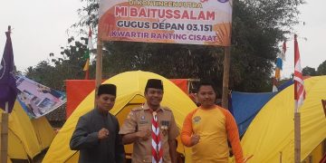 Camat Cisaat Sambut Kedatangan Kontingen Putra-Putri MI Baitussalam Dalam Rangka Kegiatan Perkemahan HUT Pramuka Ke 61