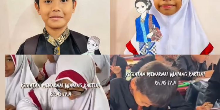 Kelas IV A Siswa MI Baitussalam Meriahkan Hari Kartini dengan Mewarnai Wayang Kartini