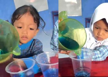 Keseruan Anak-anak TKQ Baitussalam, Saat Belajar Mewarnai Benda Cair