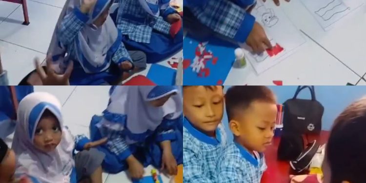 Semarak Kemerdekaan, Anak-anak PAUDQu Baitussalam Mewarnai dan Menempel Bendera Merah Putih