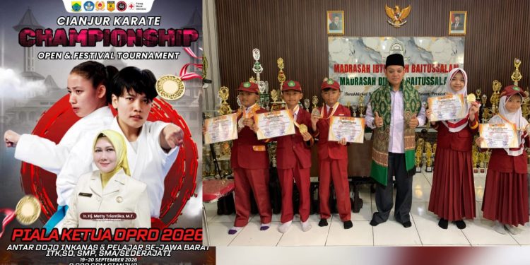 Dua Emas dan Tiga Perak, Siswa MI Baitussalam Cisaat Berprestasi di Cianjur Karate Champion 2026 Se-Jawa Barat